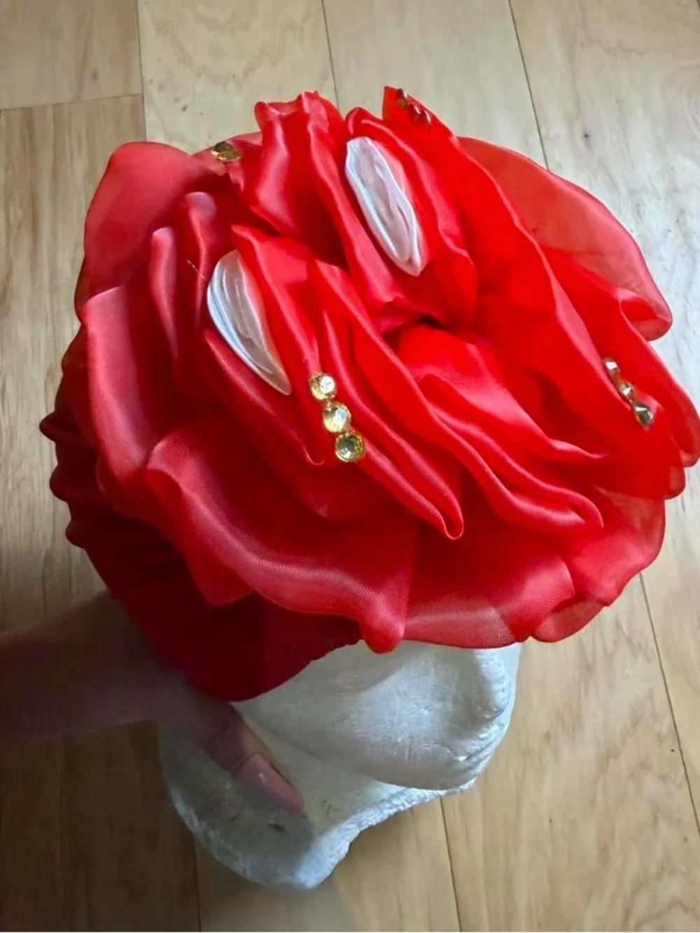 Red Floral Turban Headwrap for Women